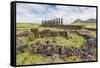 Partial Moai Heads in a Circle at the 15 Moai Restored Ceremonial Site of Ahu Tongariki-Michael Nolan-Framed Stretched Canvas