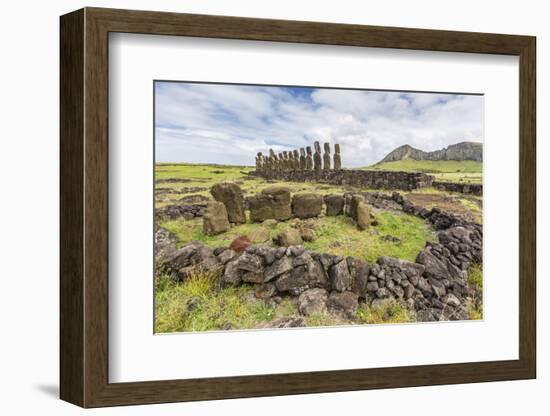 Partial Moai Heads in a Circle at the 15 Moai Restored Ceremonial Site of Ahu Tongariki-Michael Nolan-Framed Photographic Print