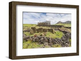 Partial Moai Heads in a Circle at the 15 Moai Restored Ceremonial Site of Ahu Tongariki-Michael Nolan-Framed Photographic Print