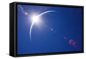 Partial Solar Eclipse with Blue Sky and Lens Flare-Johan Swanepoel-Framed Stretched Canvas