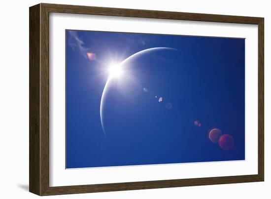 Partial Solar Eclipse with Blue Sky and Lens Flare-Johan Swanepoel-Framed Art Print