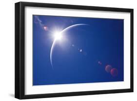 Partial Solar Eclipse with Blue Sky and Lens Flare-Johan Swanepoel-Framed Art Print