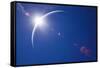 Partial Solar Eclipse with Blue Sky and Lens Flare-Johan Swanepoel-Framed Stretched Canvas