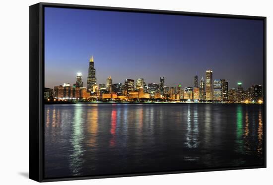 Partial View of Downtown Chicago Skyline at Dusk-Gino Santa Maria-Framed Stretched Canvas