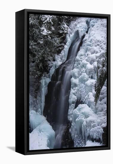 Partially frozen Fletcher Falls, British Columbia, Canada-Howie Garber-Framed Stretched Canvas