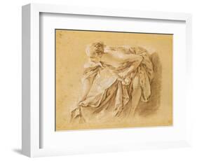 Partially Nude Woman Bathing (Black, Red and White Chalk on Paper)-Francois Boucher-Framed Giclee Print