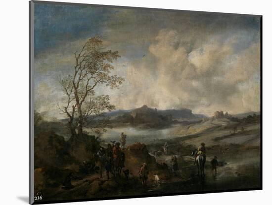 Partida De Cetrería Entrando En Un Río, 1655-1658-Philips Wouwerman-Mounted Giclee Print