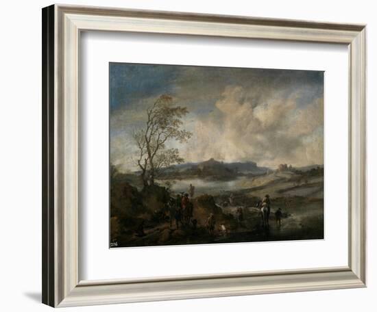 Partida De Cetrería Entrando En Un Río, 1655-1658-Philips Wouwerman-Framed Giclee Print