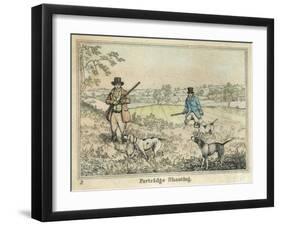 Partridge, Two Men and Their Dogs Looking for Partridge in an Open Field-Henry Thomas Alken-Framed Art Print