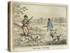 Partridge, Two Men and Their Dogs Looking for Partridge in an Open Field-Henry Thomas Alken-Stretched Canvas