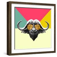 Party Buffalo in Glasses-Lisa Kroll-Framed Art Print