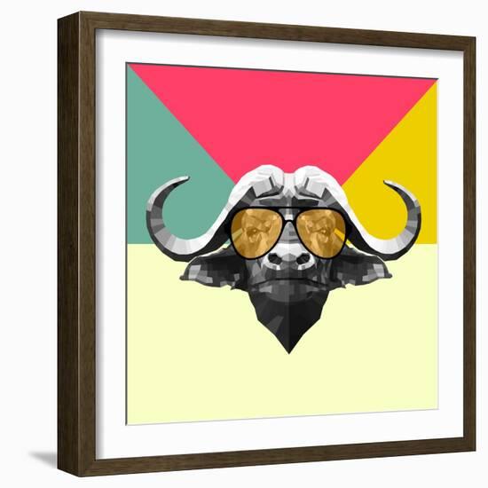 Party Buffalo in Glasses-Lisa Kroll-Framed Art Print