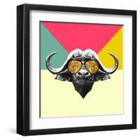 Party Buffalo in Glasses-Lisa Kroll-Framed Art Print