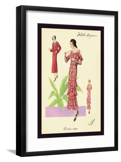 Party Dress with Ruffles and Flowers--Framed Art Print