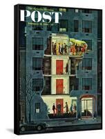 "Party Holding Up the Elevator," Saturday Evening Post Cover, February 25, 1961-Ben Kimberly Prins-Framed Stretched Canvas