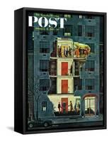 "Party Holding Up the Elevator," Saturday Evening Post Cover, February 25, 1961-Ben Kimberly Prins-Framed Stretched Canvas