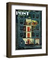 "Party Holding Up the Elevator," Saturday Evening Post Cover, February 25, 1961-Ben Kimberly Prins-Framed Giclee Print