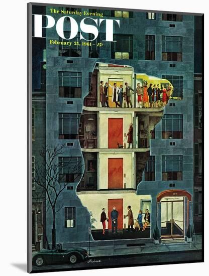 "Party Holding Up the Elevator," Saturday Evening Post Cover, February 25, 1961-Ben Kimberly Prins-Mounted Giclee Print