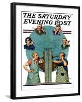 "Party Line," Saturday Evening Post Cover, March 17, 1928-Lawrence Toney-Framed Giclee Print