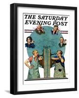 "Party Line," Saturday Evening Post Cover, March 17, 1928-Lawrence Toney-Framed Giclee Print