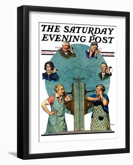 "Party Line," Saturday Evening Post Cover, March 17, 1928-Lawrence Toney-Framed Giclee Print