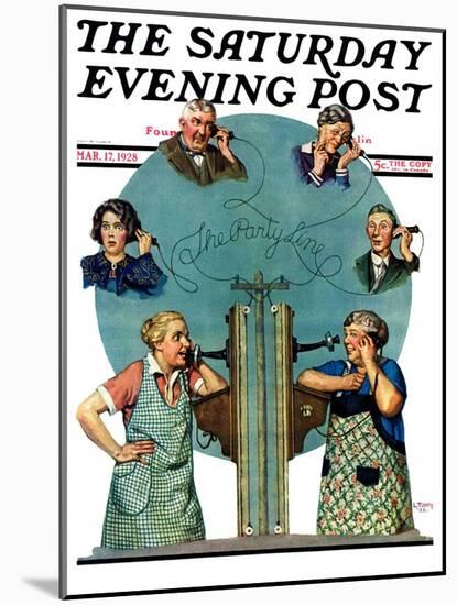 "Party Line," Saturday Evening Post Cover, March 17, 1928-Lawrence Toney-Mounted Giclee Print