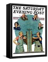 "Party Line," Saturday Evening Post Cover, March 17, 1928-Lawrence Toney-Framed Stretched Canvas