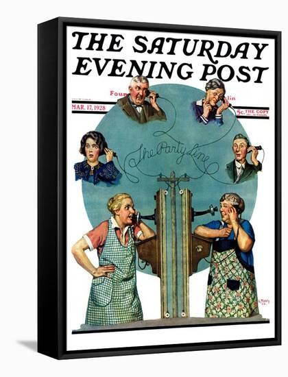 "Party Line," Saturday Evening Post Cover, March 17, 1928-Lawrence Toney-Framed Stretched Canvas