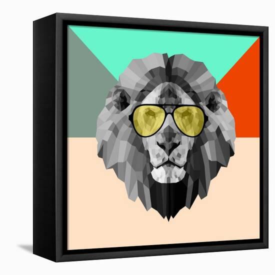 Party Lion in Glasses-Lisa Kroll-Framed Stretched Canvas