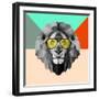 Party Lion in Glasses-Lisa Kroll-Framed Art Print