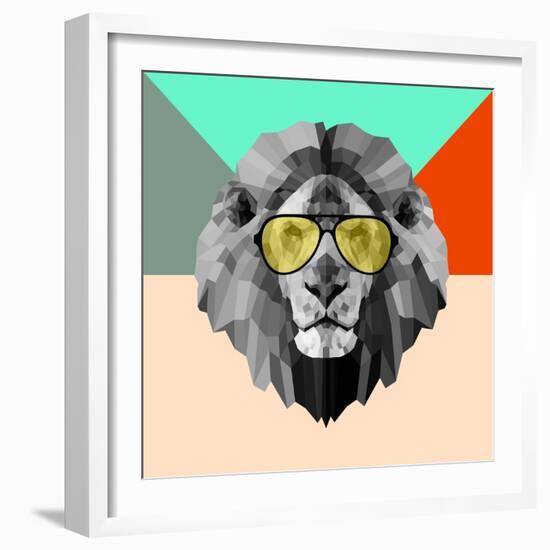 Party Lion in Glasses-Lisa Kroll-Framed Art Print