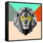 Party Lion in Glasses-Lisa Kroll-Framed Stretched Canvas