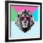 Party Lion in Red Glasses-Lisa Kroll-Framed Art Print