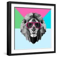 Party Lion in Red Glasses-Lisa Kroll-Framed Art Print