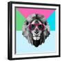 Party Lion in Red Glasses-Lisa Kroll-Framed Art Print