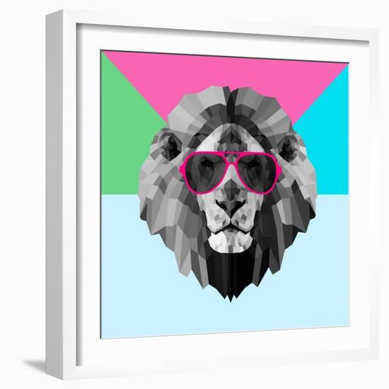 Party Lion in Red Glasses-Lisa Kroll-Framed Art Print
