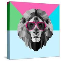 Party Lion in Red Glasses-Lisa Kroll-Stretched Canvas