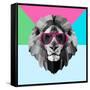 Party Lion in Red Glasses-Lisa Kroll-Framed Stretched Canvas