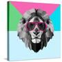 Party Lion in Red Glasses-Lisa Kroll-Stretched Canvas