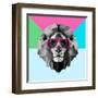 Party Lion in Red Glasses-Lisa Kroll-Framed Art Print