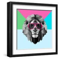 Party Lion in Red Glasses-Lisa Kroll-Framed Art Print