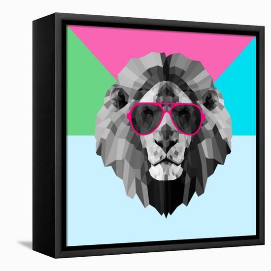 Party Lion in Red Glasses-Lisa Kroll-Framed Stretched Canvas