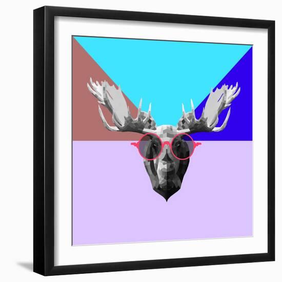 Party Moose in Glasses-Lisa Kroll-Framed Art Print