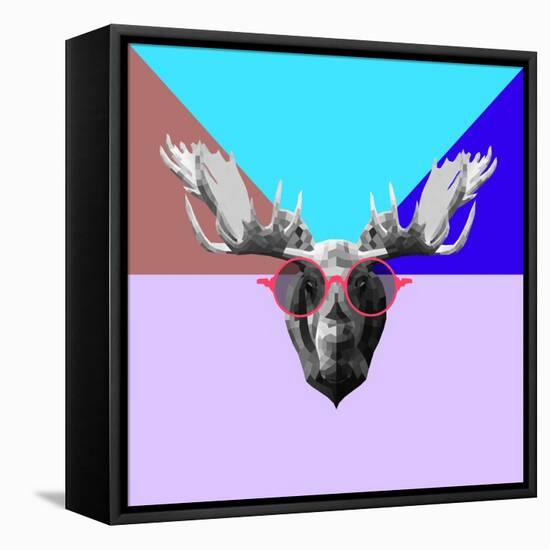 Party Moose in Glasses-Lisa Kroll-Framed Stretched Canvas