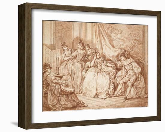 Party of Revellers (Graphite with Red Chalk on Off-White Paper, Edged with Black Ink)-Charles Nicolas II Cochin-Framed Giclee Print