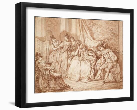 Party of Revellers (Graphite with Red Chalk on Off-White Paper, Edged with Black Ink)-Charles Nicolas II Cochin-Framed Giclee Print