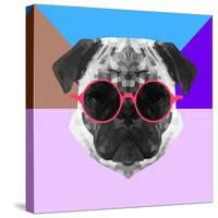 Party Pug in Pink Glasses-Lisa Kroll-Stretched Canvas