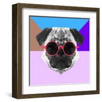 Party Pug in Pink Glasses-Lisa Kroll-Framed Art Print