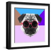 Party Pug in Pink Glasses-Lisa Kroll-Framed Art Print