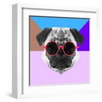 Party Pug in Pink Glasses-Lisa Kroll-Framed Art Print